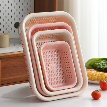 Thickened Drain Basket, Vegetable Washing Basket, Kitchen Sieve Basket, Rectangular Household Bowl and Chopstick Basket, Large Size