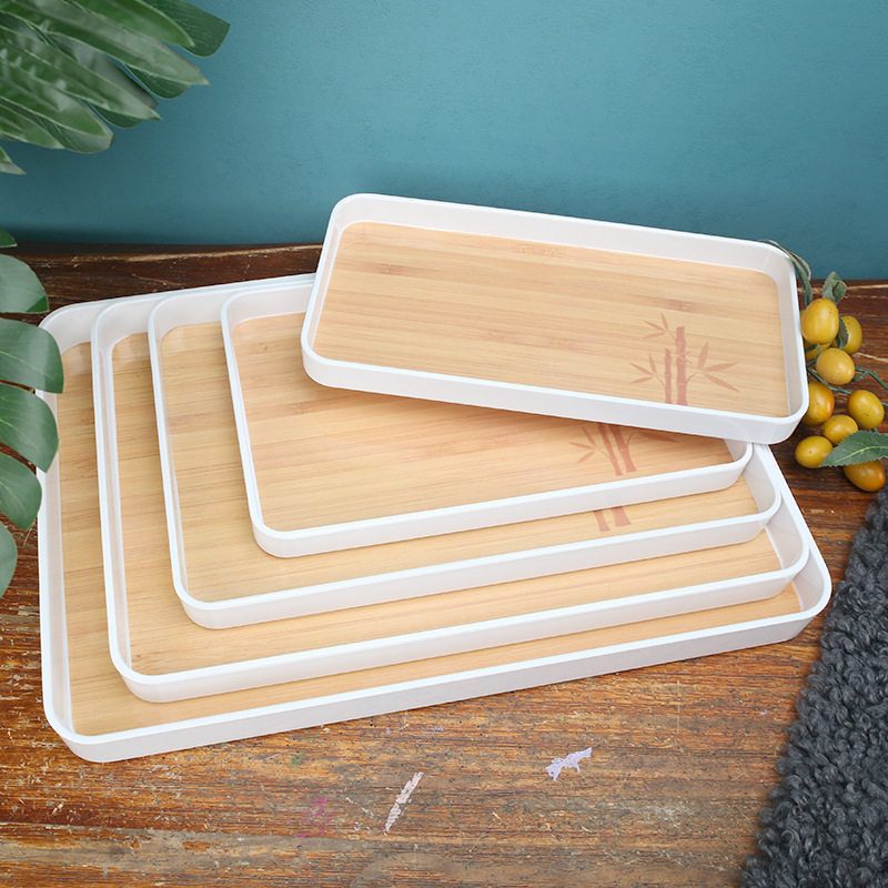 Scandinavian Melamine New Rectangular Imitation Marble Pattern Home Living Room Hotel Cup Tea Set Storage Plastic Tray