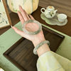 Xinjiang Tianshan Jade Bracelet Half Floating Flower Round Bar Bracelet Beauty Bracelet Ins