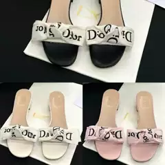 New Style French Letter Bowknot Strap Slippers for Women, Summer Light Luxury Style, Mid-Heel Flat Fashion Outdoor Slippers