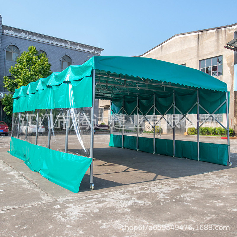户外移动推拉雨棚电动篮球场遮阳棚折叠伸缩大型仓库雨蓬活动