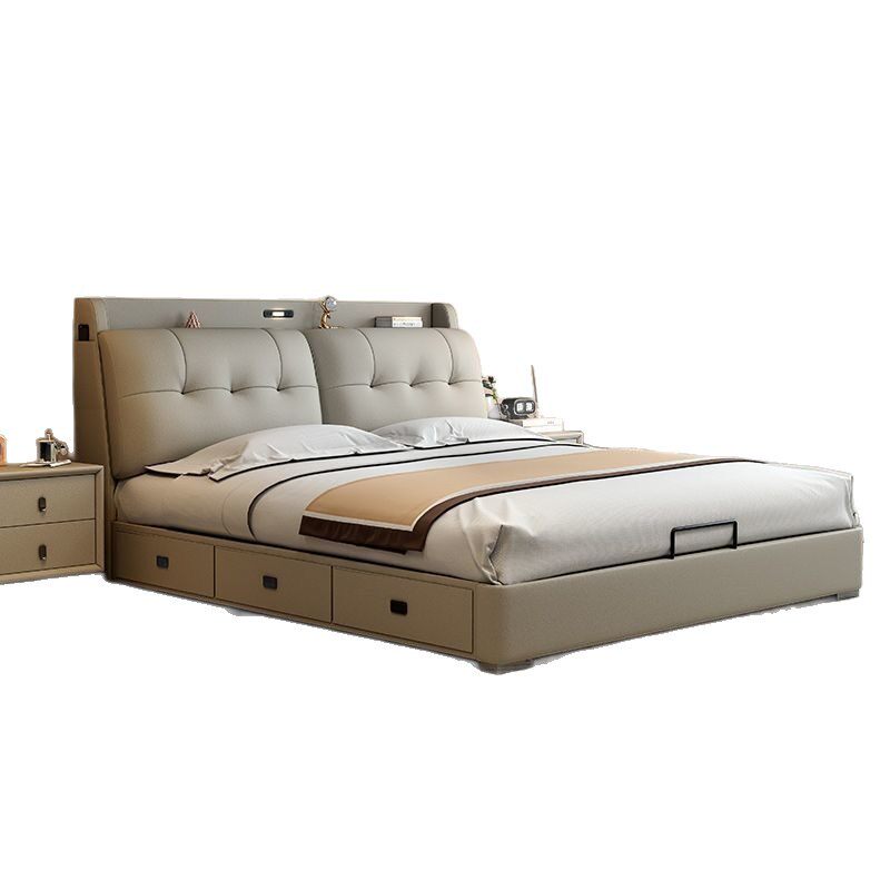 Modern Simple Home Double Master Bedroom Large Bed with Drawers Multi-Functional Soft Bag Storage Double Bed Wedding Bed Italian Wood