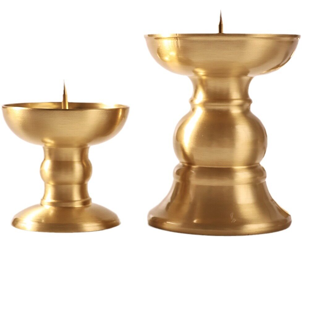 Brass Candlestick with a Smooth Surface for Home Use, for Worshiping Buddha, in Front of the Altar, Copper Candlestick, Oil Lamp, Lamp Holder, Buddhist Supplies