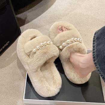Furry Slippers for Women's Outer Wear 2025 Autumn and Winter New Internet Celebrity Ins Fashion Versatile Thick-Soled Home Cotton Slippers