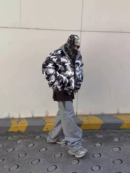 Ink Grailz Winter Black and White Camouflage Double-Sided Reverse Wear Retro Zipper Hooded Cotton Jacket American High Street Bread Jacket
