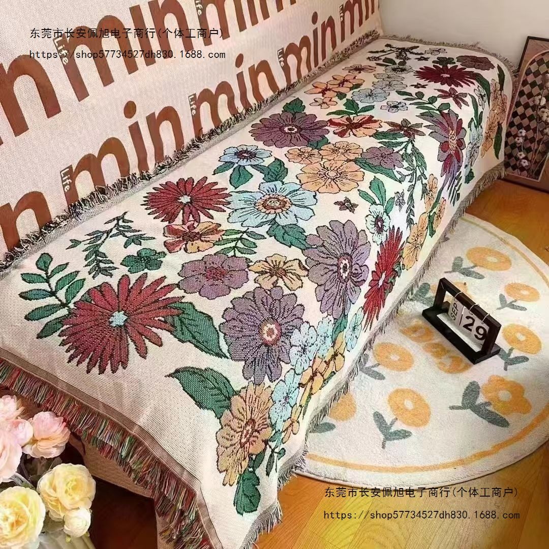Multifunctional Sofa New Universal Double-Sided Backrest Blanket High-End Model Four-Season Universal Towel Butterfly Love Flower Colorful Pumpkin