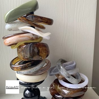 New Chinese Style Vintage Acrylic Geometric Irregular Plain Ring Resin Bracelet Temperament Ins Niche Design Bracelet for Women