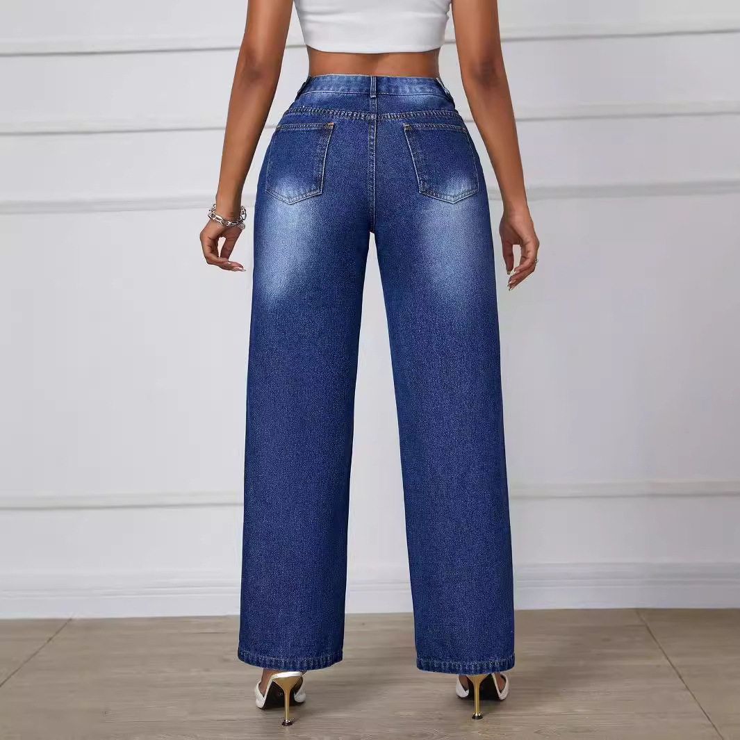 Wide Leg Denim Trousers Straight Fit Casual Style Versatile for Everyday Wear Wholesale Available