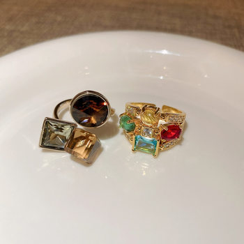 Zircon Geometric Oval Multi-Layered Colorful Open Ring Fashionable Creative Design Index Finger Ring Personalized Hand Jewelry