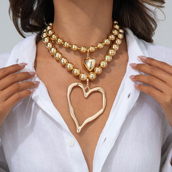 Europe and the United States cross-border jewelry ins exaggerated lava irregular love pendant necklace simple round beads CCB necklace