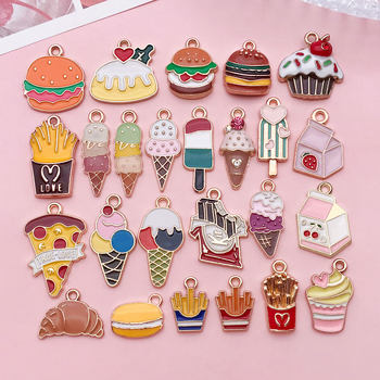 Mini Handmade DIY Alloy Jewelry Accessories Cartoon Creative Food Series Burger Pizza Fries Pendant Pendant