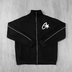 Overseas American Streetwear Devil's Island Sporty Casual Stand Collar Printed Zip-Up Jacket and Loose-Fit Pants for Men and Women