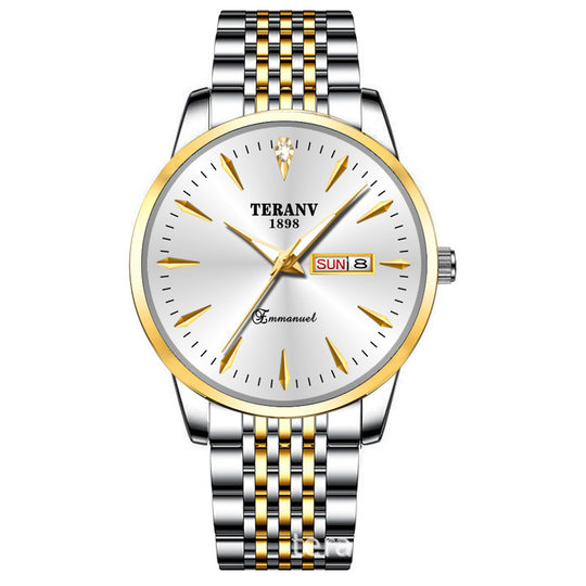 Thin Fashionable Men's Business Simple Watch Double Calendar Luminous Quartz Watch Non-mechanical Waterproof Steel Band Wrist Watch