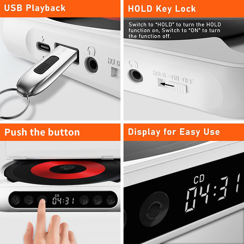 Bluetooth Cd Player Repeater, Thin and Light Walkman, English Listening Album Cd Mini Player, Home Speaker