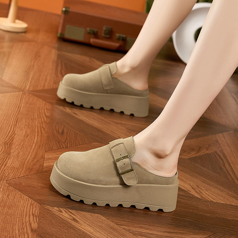 Sandal Birkenstock nữ đế dày mũi tròn, phong cách thoải mái — Xanh rêu, Kaki, Nâu lạc đà
