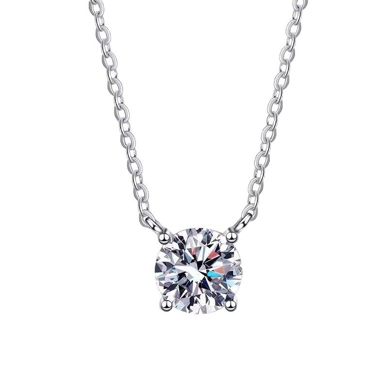 Super Shiny D Color Moissanite Single Diamond Platinum-Plated Necklace Pure Silver Pendant Light Luxury Collarbone Chain Niche Non-Fading Cross-Border