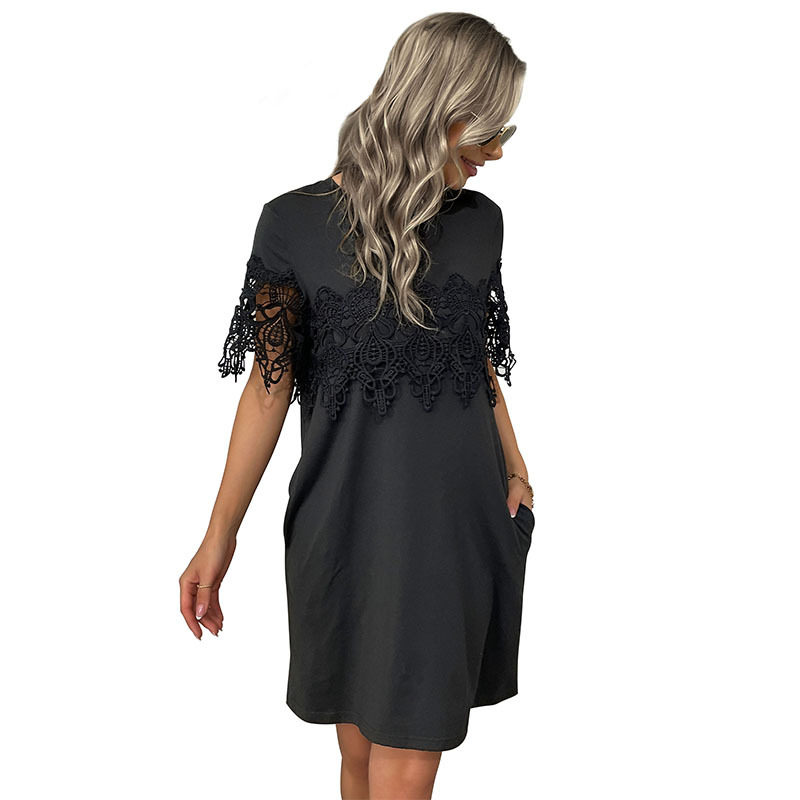 Loose Black Lace T Shirt Dress Summer Style Short Sleeve Casual Fit Perfect for Everyday Wear Wholesale Available