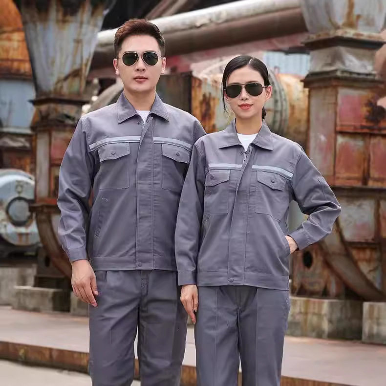 เสื้อผ้าทำงานแขนยาว สำหรับฤดูใบไม้ผลิ ฤดูใบไม้ร่วง และฤดูหนาว ชุดกันคราบสำหรับทั้งชายและหญิง เสื้อผ้าป้องกันแรงงานในโรงงานและเวิร์กช็อป มีแถบสะท้อนแสง เสื้อผ้าสำหรับซ่อมรถยนต์ ทนต่อการสึกหรอ
