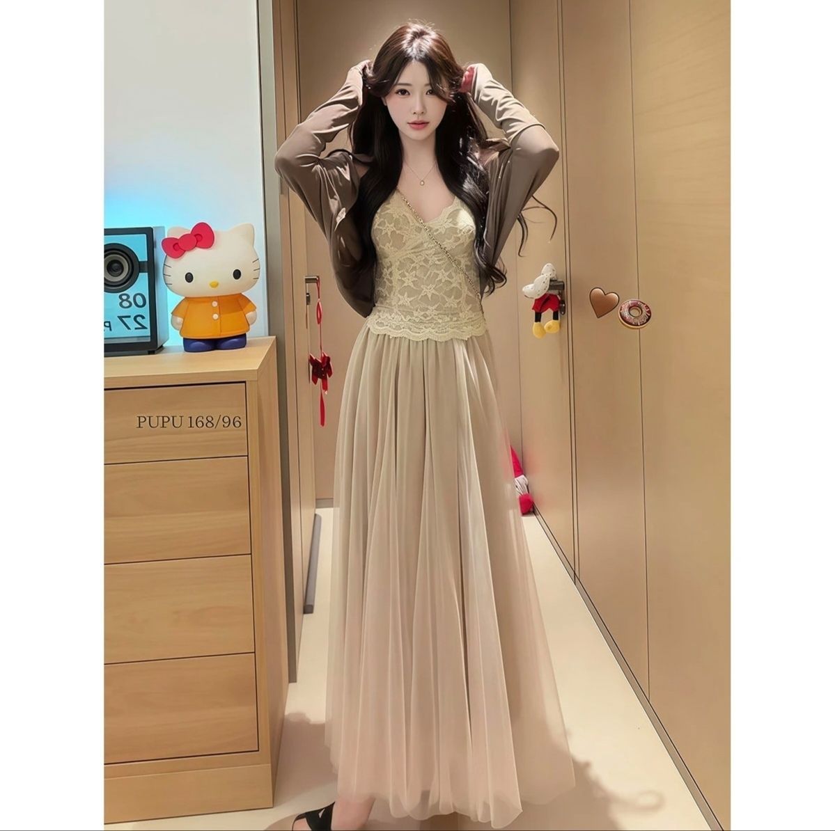 Casual Mesh Maxi Skirt for Women Double Layer Elastic Waist Versatile Style Perfect for Spring and Summer Wholesale