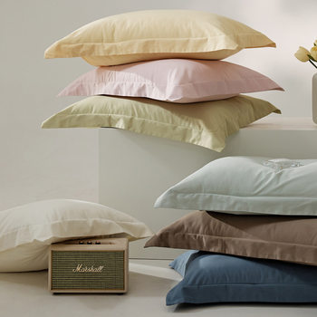 100 Long-staple Cotton Sanding Pillowcase Pair Household Solid Color Pillow suit Pure Cotton Cotton High-grade Sense