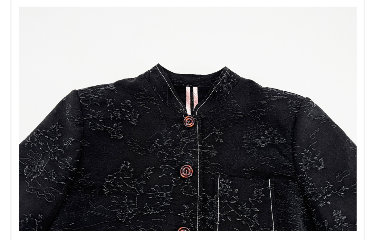Áo khoác ngắn dệt jacquard họa tiết hoa cổ tròn tay dài phong cách retro — Lan Dạ Hắc (giao hàng 7 ngày)