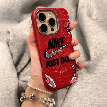 Metal frame leather fashion brand creative broken logo for Apple 16promax/15/14/13promax mobile phone case