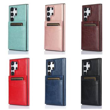 Suitable for Samsung S25Ultra Crazy Horse Material Solid Color Stand Phone Case A56A16 Card Protective Cover S24/A15