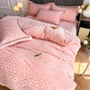Class a High Weight Jacquard Embroider Accessible Luxury Carved Baby Velvet Four-Piece Set Pure Color Milk Velvet Bed Sheet Quilt Set