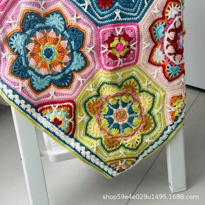 New Handmade Crocheted Persian Blanket, Creative Flower Woven Blanket, Wool Crocheted Thread Blanket Finished Product