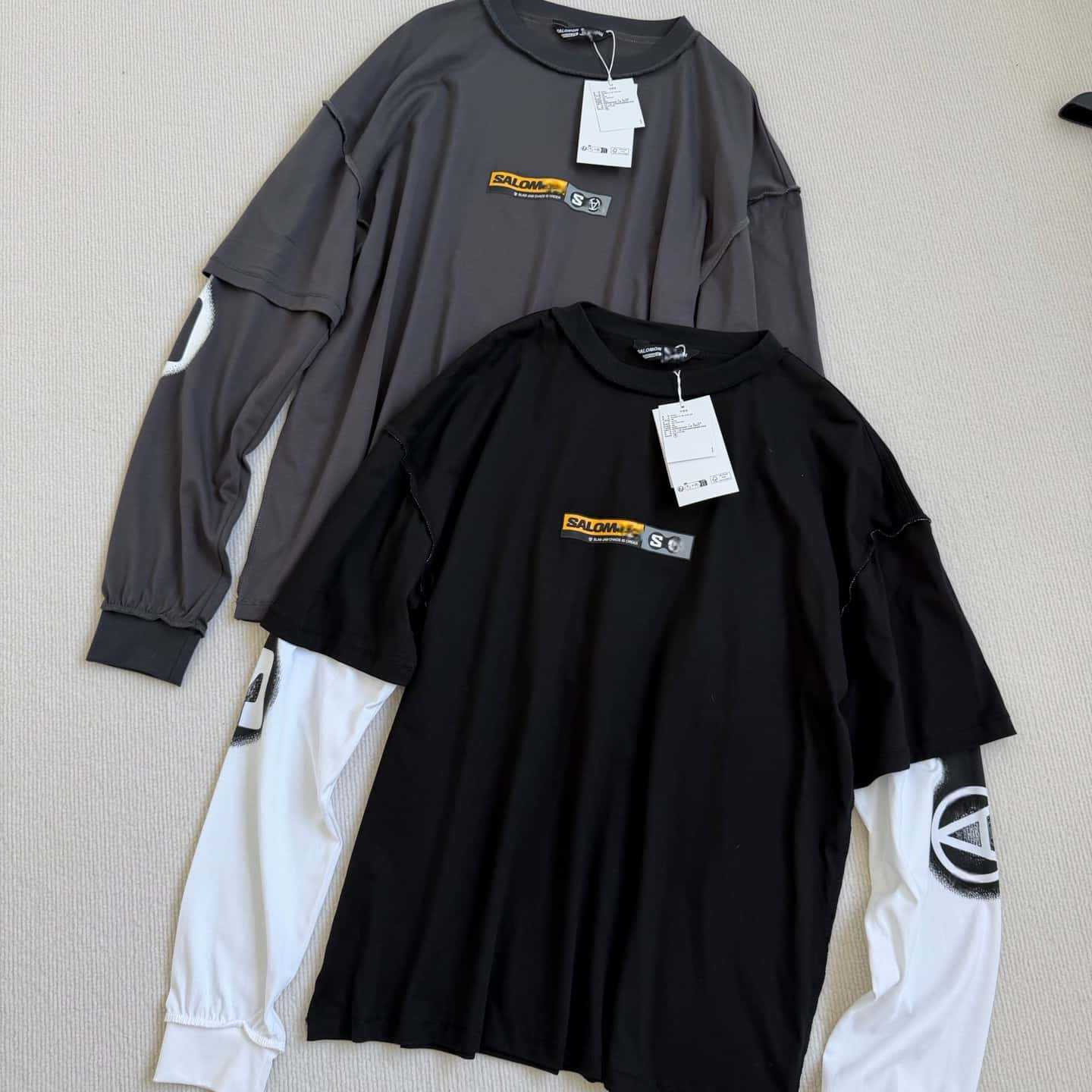 Бренд SLM high street fashion, сшитая из двух частей футболка с длинными рукавами и принтом граффити, многослойная рубашка свободного кроя для пар