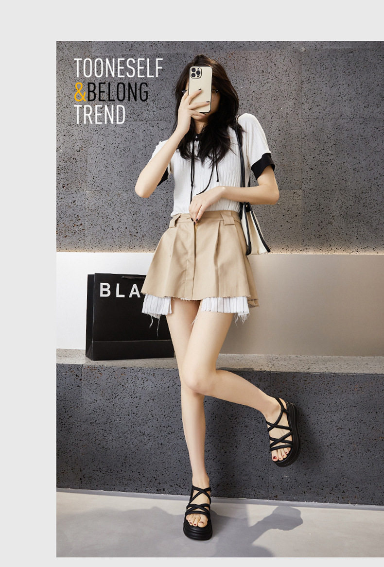 Sandal xỏ ngón nữ đế bệt chống trượt mùa hè — Đen, Len nguyên chất chi tiết 9