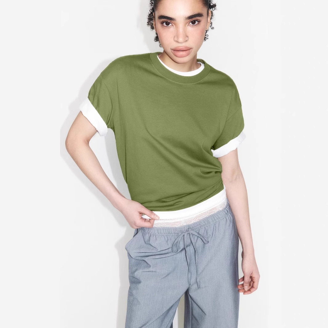 Womens 100 Cotton Solid Color T Shirt Round Neck Short Sleeve Versatile Style Spring Summer Collection Wholesale