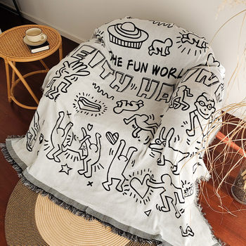 Cross-Border American graffiti master sofa towel cover cotton yarn tassel thread blanket nap blanket one-piece sofa cover cover