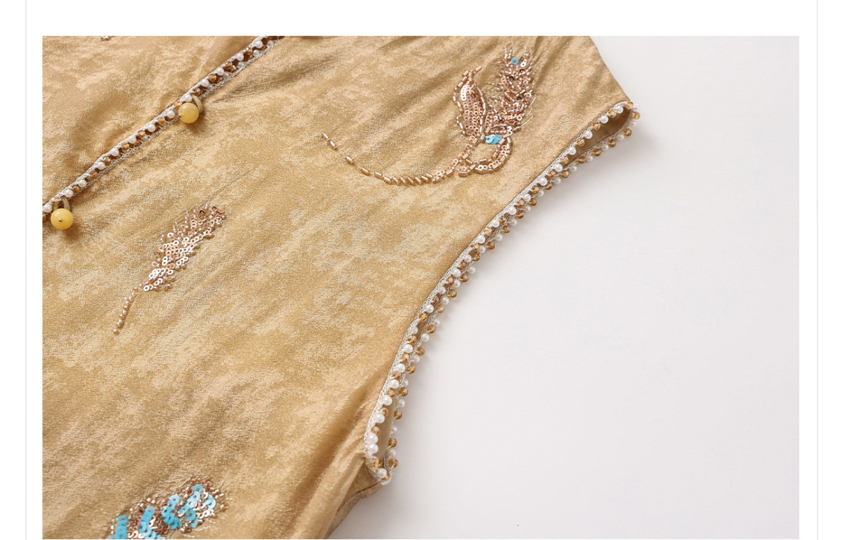 Set gile thêu đính cườm kèm quần dài nữ phong cách thanh lịch — Quần dài màu mơ, Quần dài màu xanh lục, Gi lê màu hồng, Gi lê màu xanh lục