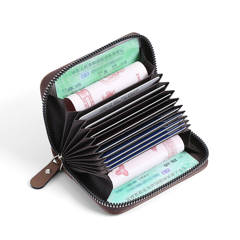 CarrKen Men's Organ Card Bag New European and American Retro Multifunctional Zipper ID Bag Driver's License Card Case