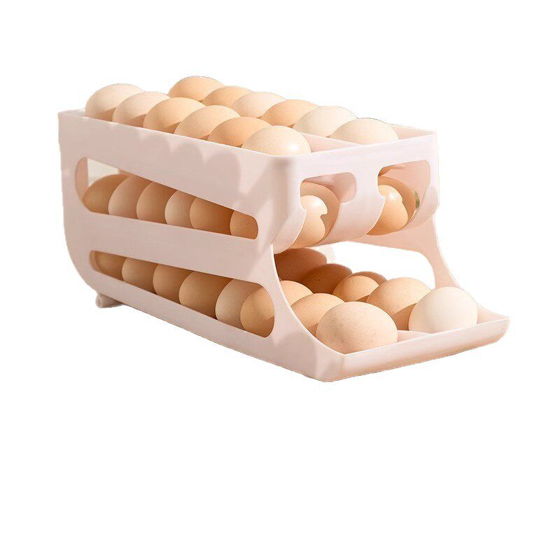 Rolling Egg Storage Box Kitchen Double-Port Multi-Layer Oblique Mouth Automatic Egg Rolling Device Refrigerator Egg Tray Fresh-Keeping Placement Box