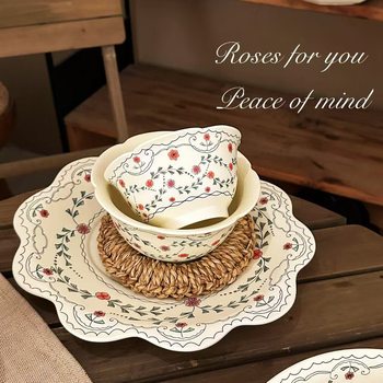French-Style High-Value Housewarming Ceramic Tableware Set for Home Use, Small Bowls, Exquisite Dish Plates, Soup Noodle Bowls, Gift Rice Bowls and Plates