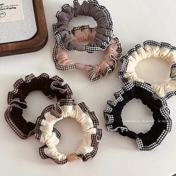 Vintage Plaid Lace Small Intestine Hair Ring Internet Celebrity Elegant Horse Tail Head Rope Ball Hair Rope Rubber Band No Injury Leather Cover