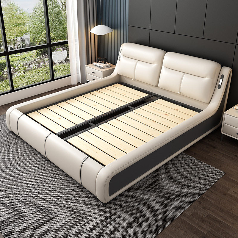 Oriental Heart Multifunctional Bed, Luxurious Master Bedroom, Double Bed, Storage Leather Art Soft Bag Wedding Bed