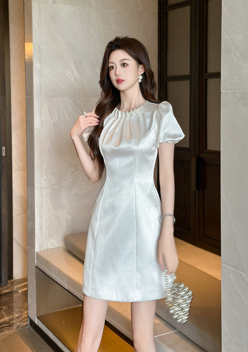 Đầm suông nữ midi cổ tròn phong cách Pháp ôm nhẹ — [Đen], [Trắng] chi tiết 6