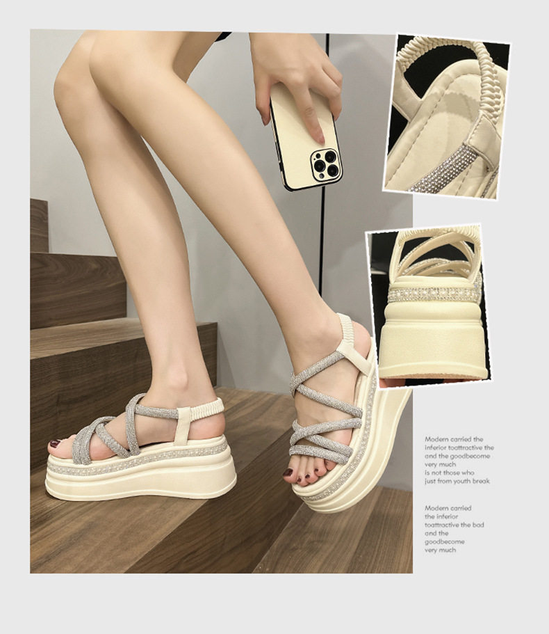 Dép sandal nữ quai chữ V đơn giản phong cách La Mã — Đen, Len nguyên chất chi tiết 2