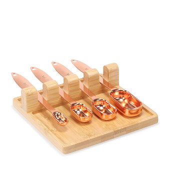 New Bamboo Kitchen Storage Rack Creative Four-Compartment Spatula Holder Spoon Placement Rack Wooden Square Storage Tray