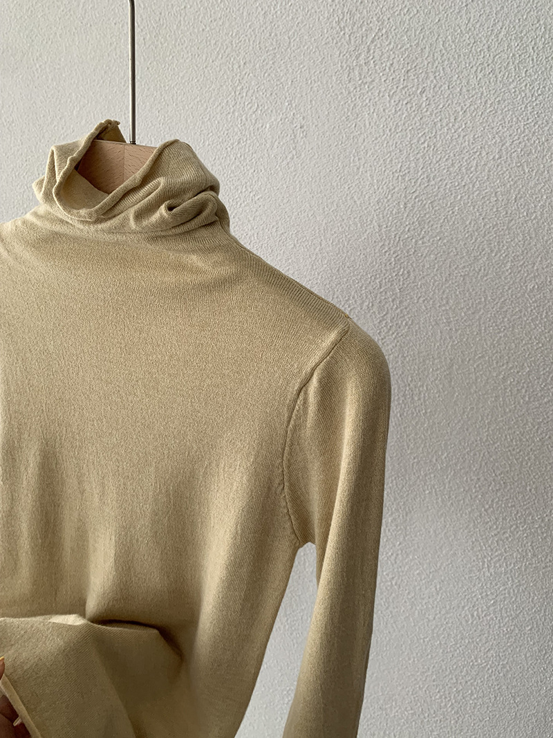 欧玛莱 柔软堆堆领纯色长袖安迪绒修身显瘦针织打底衫上衣女 4793