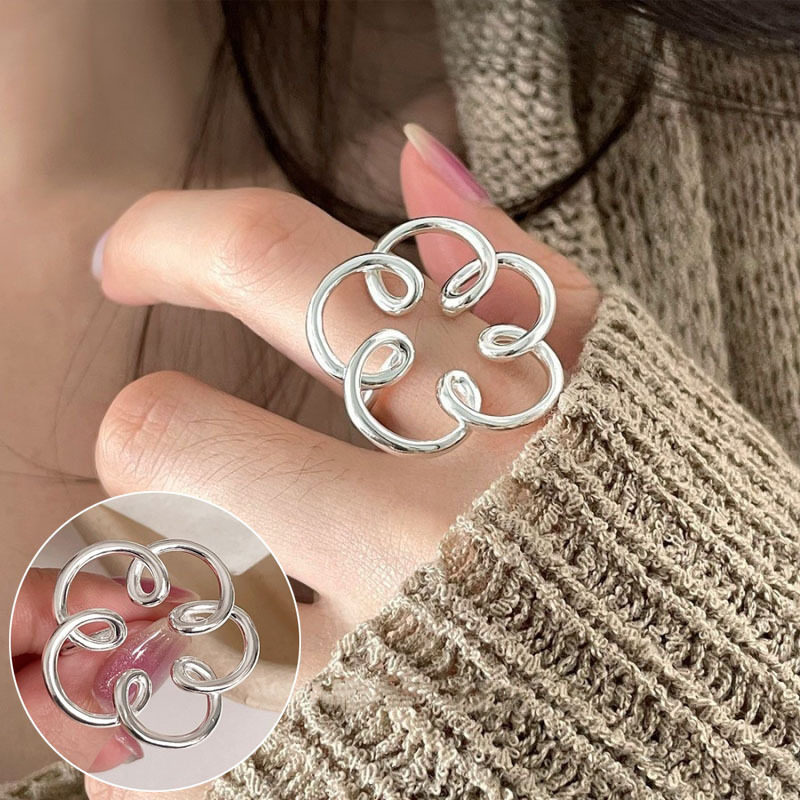 简约几何线条螺旋戒指女时尚设计感冷淡风开口指环旋涡环形食指戒
