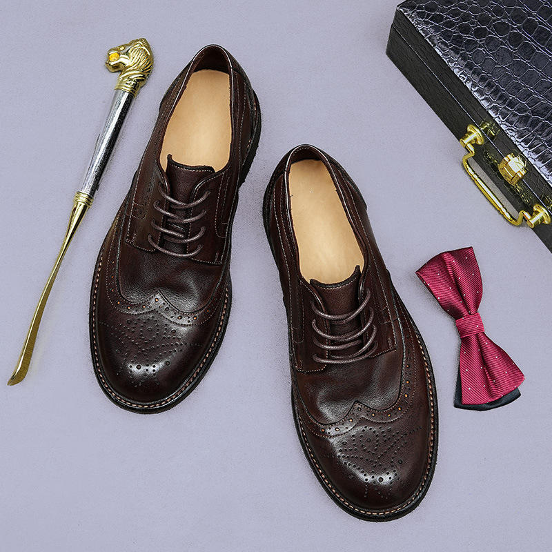 Giày Derby nam da bò thật đế da thủ công Goodyear mũi tròn — Màu đen, Màu cà phê