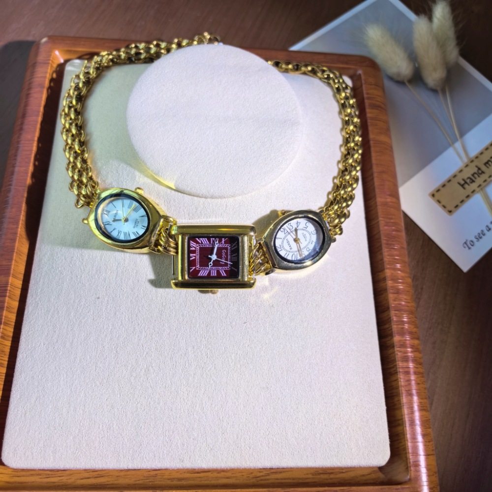 Personalized Original Niche Design Literary Retro Multi-Dial Pendant Necklace Quartz Watch Bracelet Stainless Steel Necklace Watch