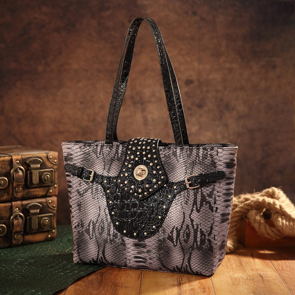 Túi Tote Nữ Họa Tiết Da Rắn Vintage Đeo Vai Cầm Tay Đựng Tài Liệu Màu Nâu, Xám