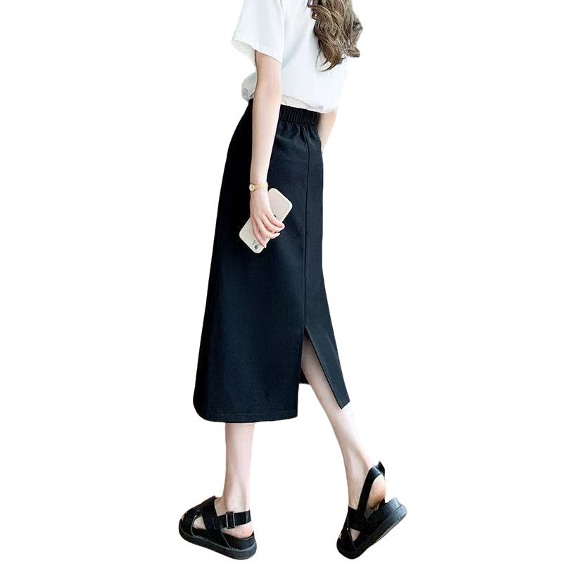 Black A Line Midi Skirt for Women High Waist Slim Fit Plus Size Elegant Style Perfect for Summer Occasions