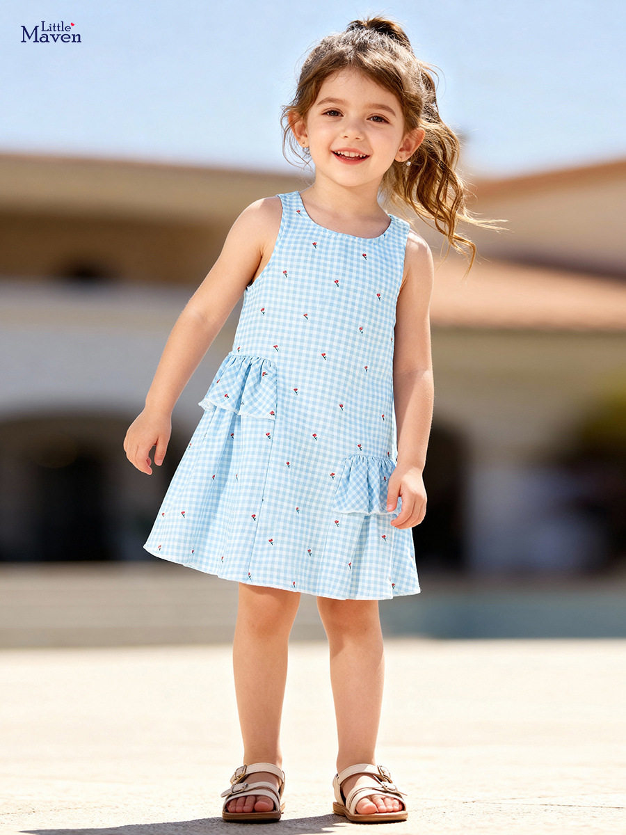 Summer Sleeveless Girls' Slip Dress, Cute Baby Skirt, Plaid Kids' Dress, Kids' Dress