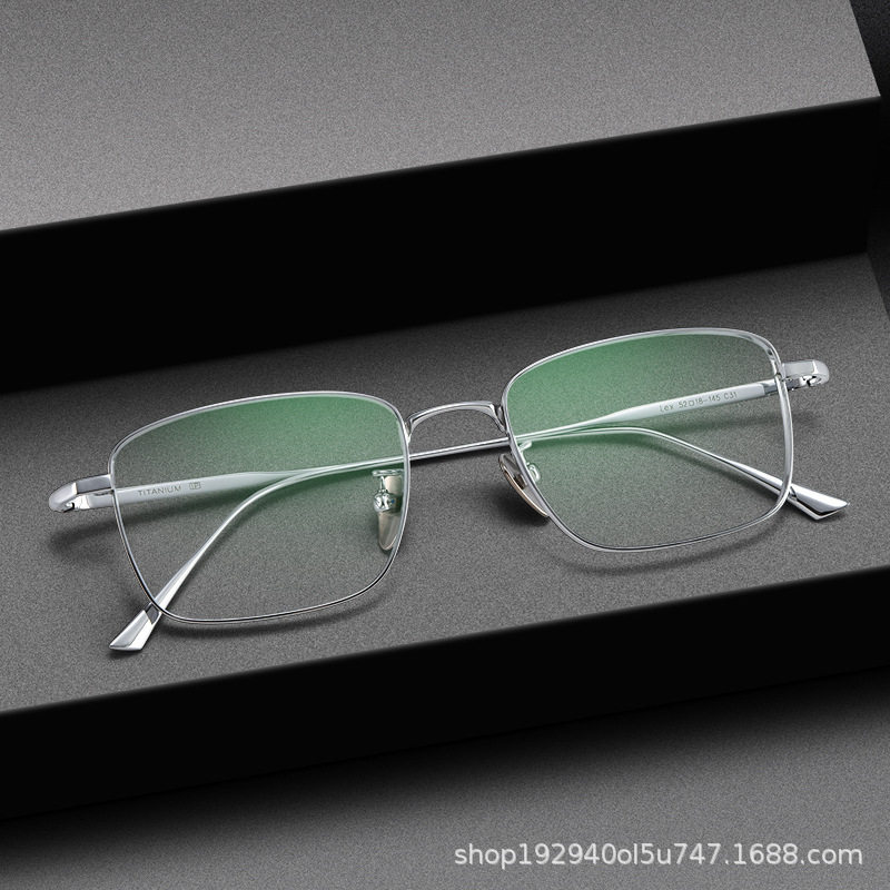 Ultra Light Pure Titanium Myopia Glasses LEX Business Ultra Light Silver Wire Frame Titanium Frame Retro Box Glasses Frame Men